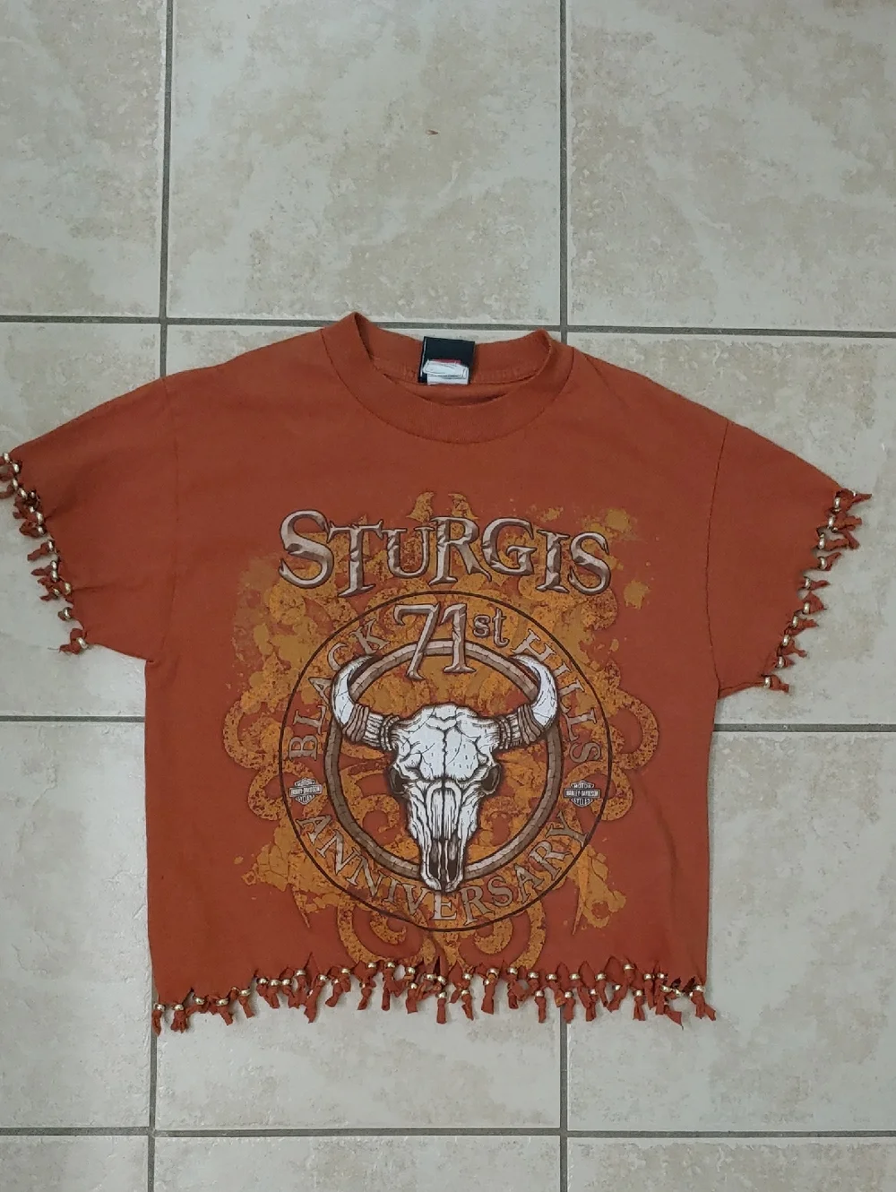 Harley Davidson Sturgis Fringe Biker T Shirt Western Beaded Women's Size S - Picture 1 of 7